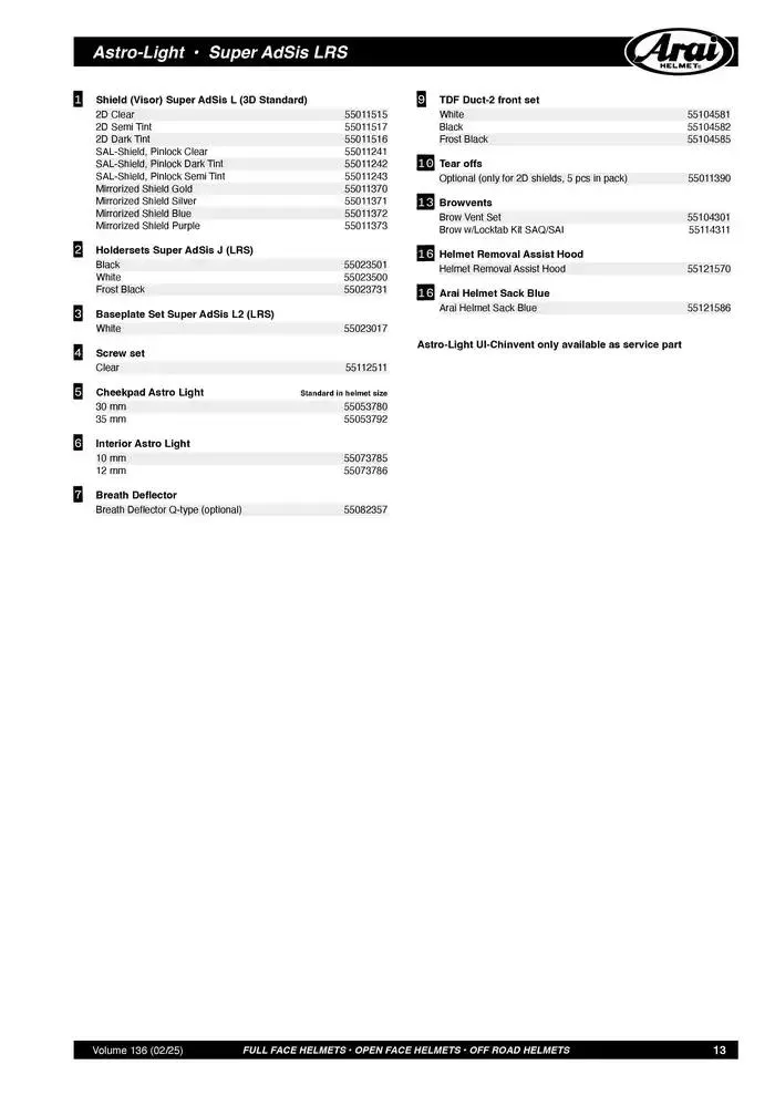 ARAI Parts Book 2025 du 21 février au 31 décembre 2025 - Catalogue page 13