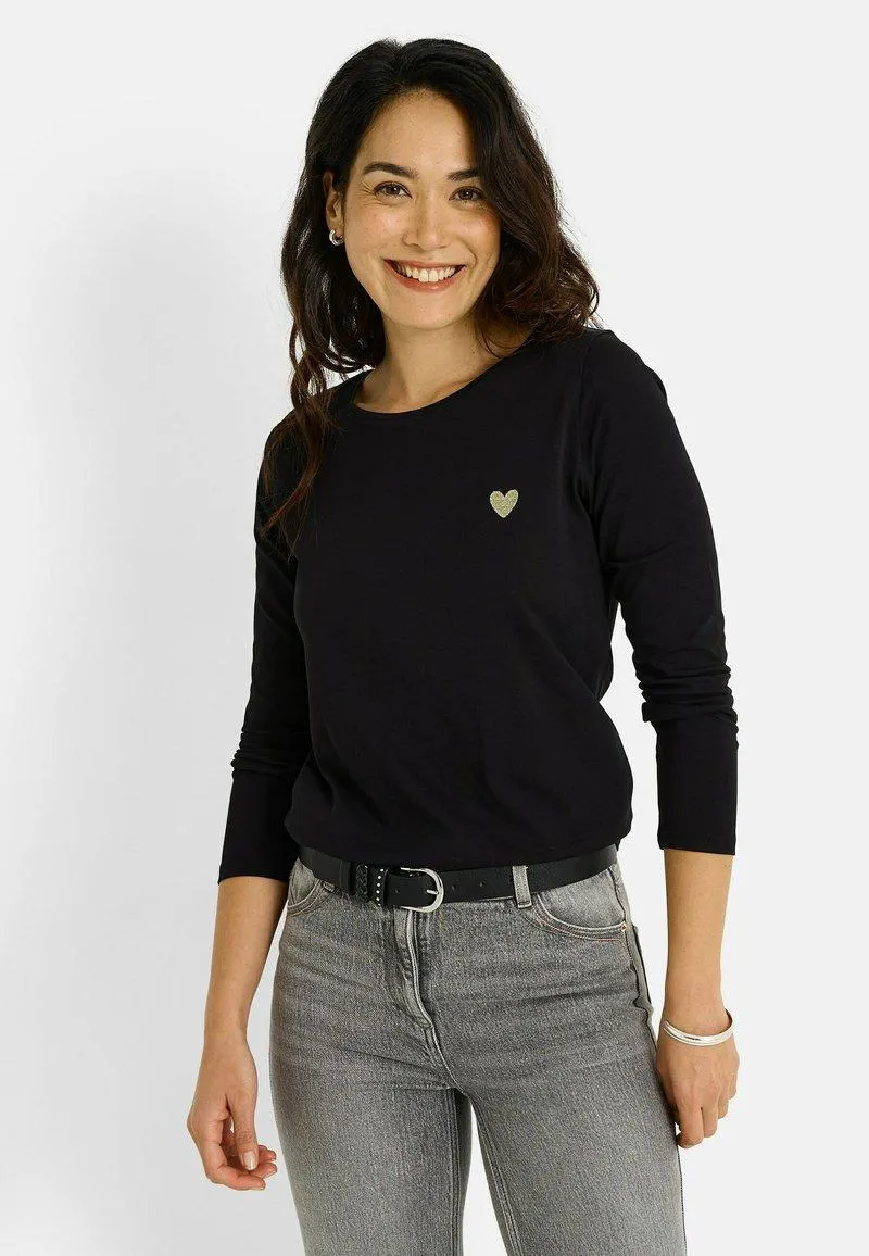 AVEC CŒUR BRODÉ - T-shirt à manches longues - noir