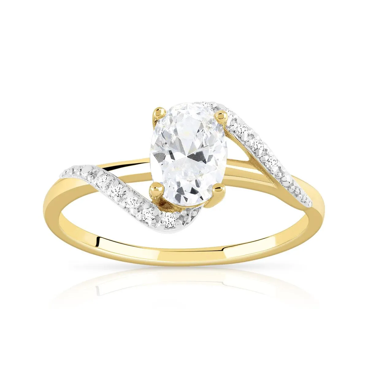 Bague or 375 2 tons zirconias ovale