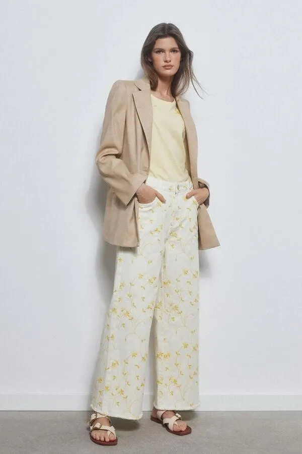 Pantalón vaquero wide leg cropped