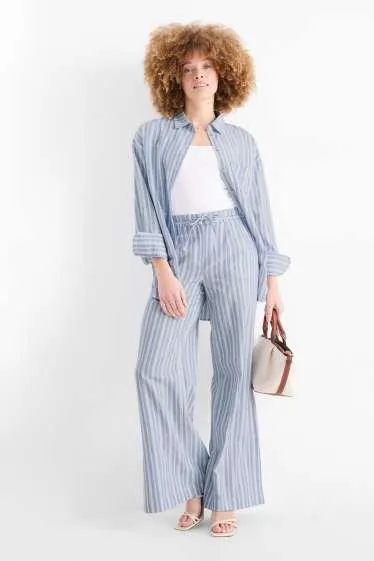 Cloth trousers - high-rise waist - wide leg - linen blend - striped