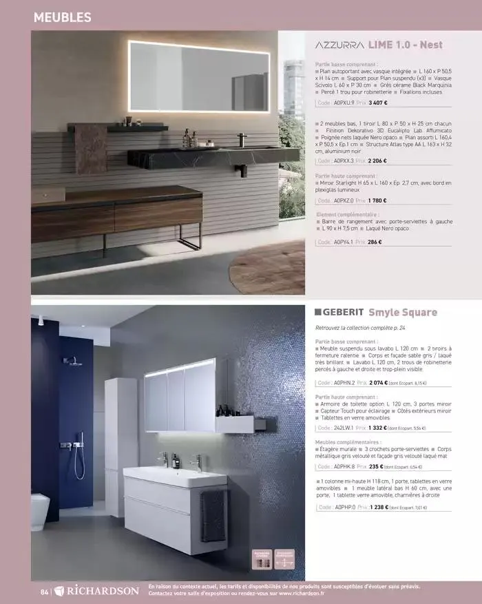 SALLE DE DE BAINS ET CARRELAGE 2025 du 11 avril au 31 décembre 2025 - Catalogue page 86