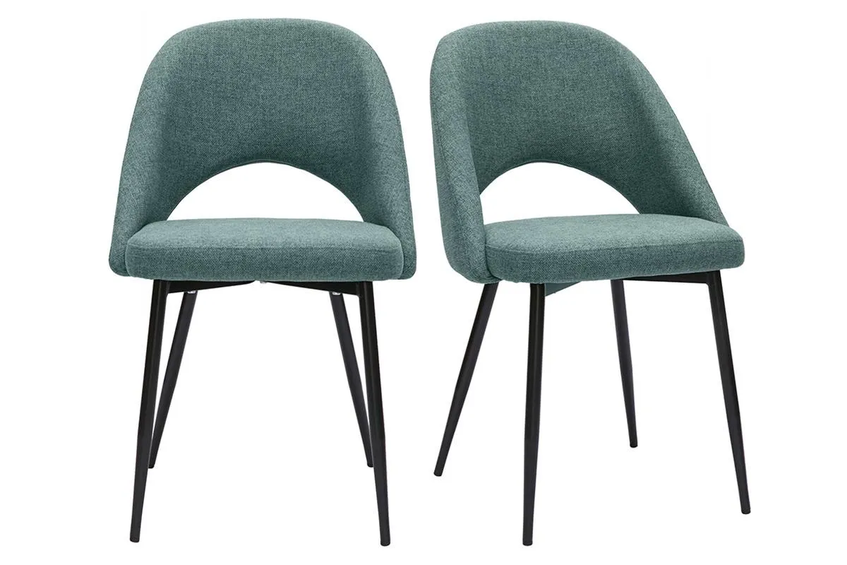 Chaises vintage en tissu vert de gris et métal noir (lot de 2) COSETTE