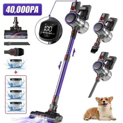 ADORMII Aspirateur Balai Sans Fil 40000pa, Autonomie 50min, 6 En 1, Écran Tactile 2 Vitesses Réglables