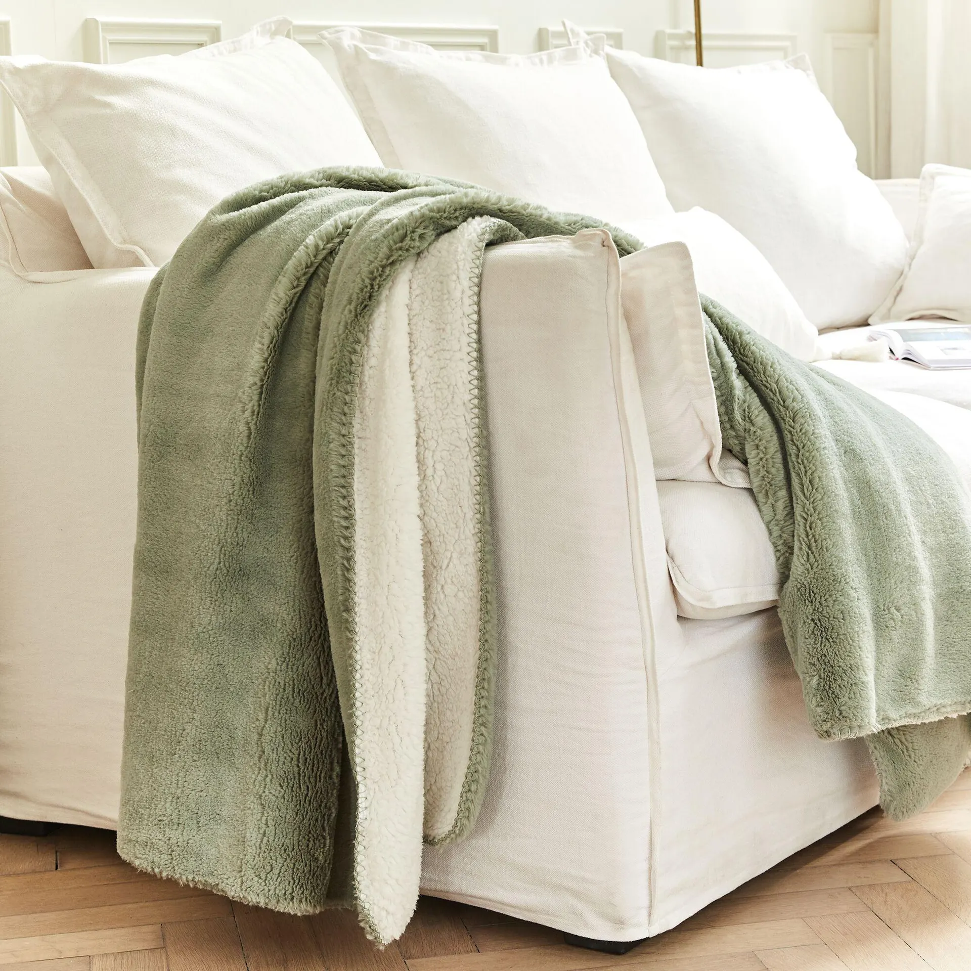 Plaid imitation fourrure 130x170cm - vert olivier