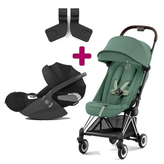 Pack Poussette duo Coya Leaf Green + coque Cloud T i-size Sepia Black + adaptateurs coque de Cybex