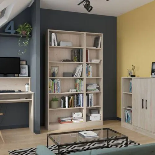 1/2 bibliothèque 5 tablettes MAYENCE Imitation chêne