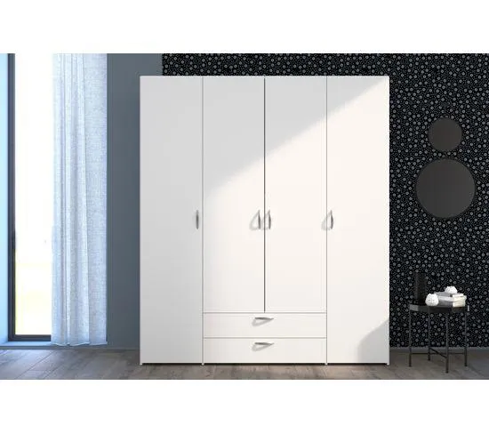 Armoire 4 portes 2 tirroirs DAILY blanc