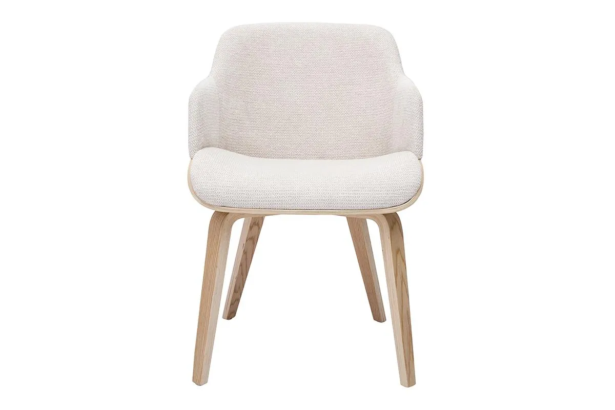Chaise en tissu chenille beige et bois clair EARL