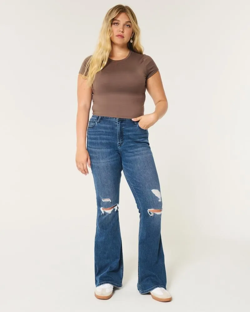 High-Rise Ripped Medium Wash Flare Jeans