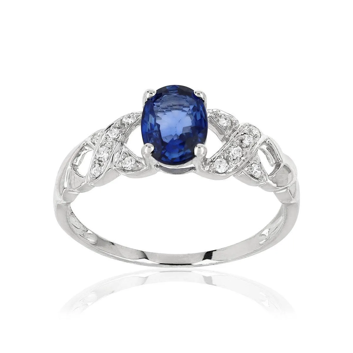 Bague or 750 blanc saphir ovale et diamants
