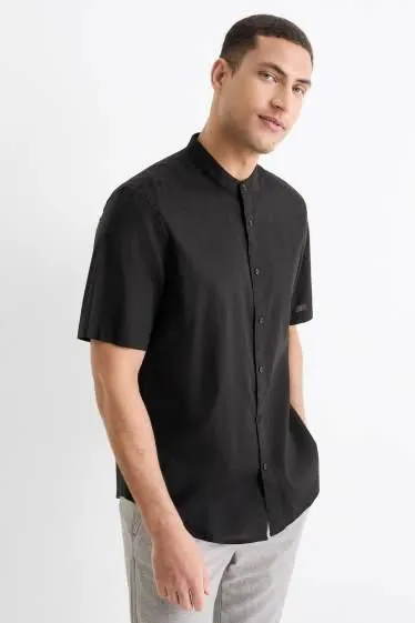 Shirt - regular fit - band collar - linen blend