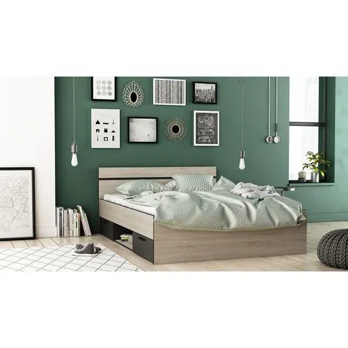 Lit 140x190 cm avec rangements MICHIGAN imitation chêne et noir