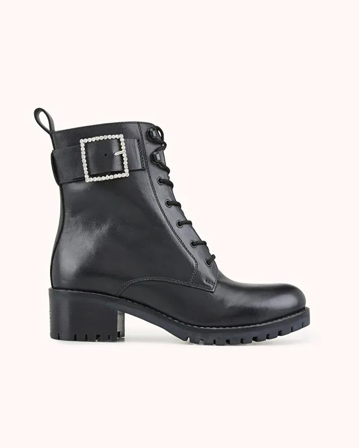 BOTTINE PLATE KAVIA en cuir lisse noir