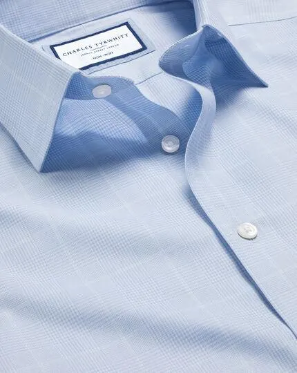 Non-Iron Prince of Wales Check Shirt - Cornflower Blue