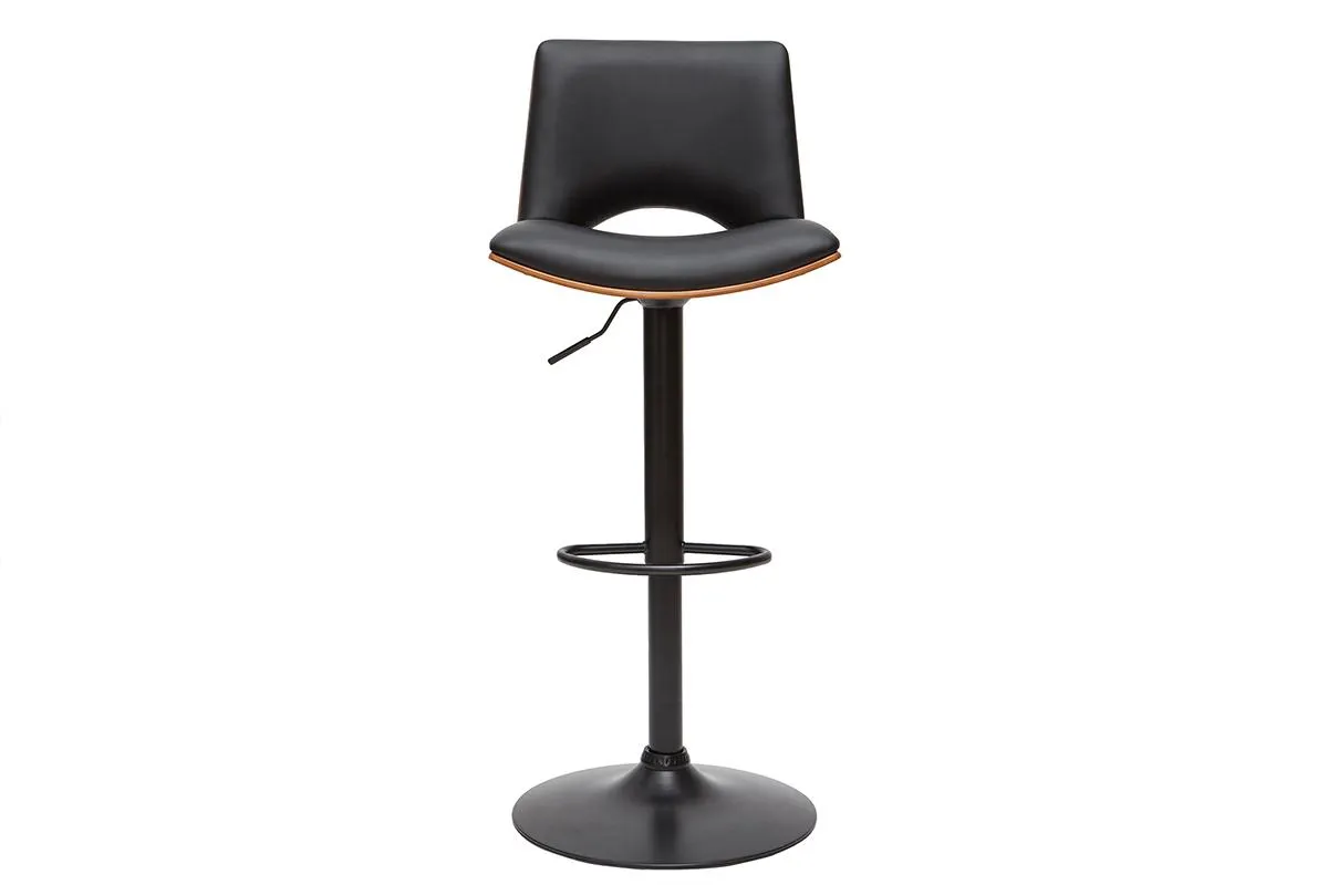 Tabouret de bar design réglable noir et bois foncé PANACH