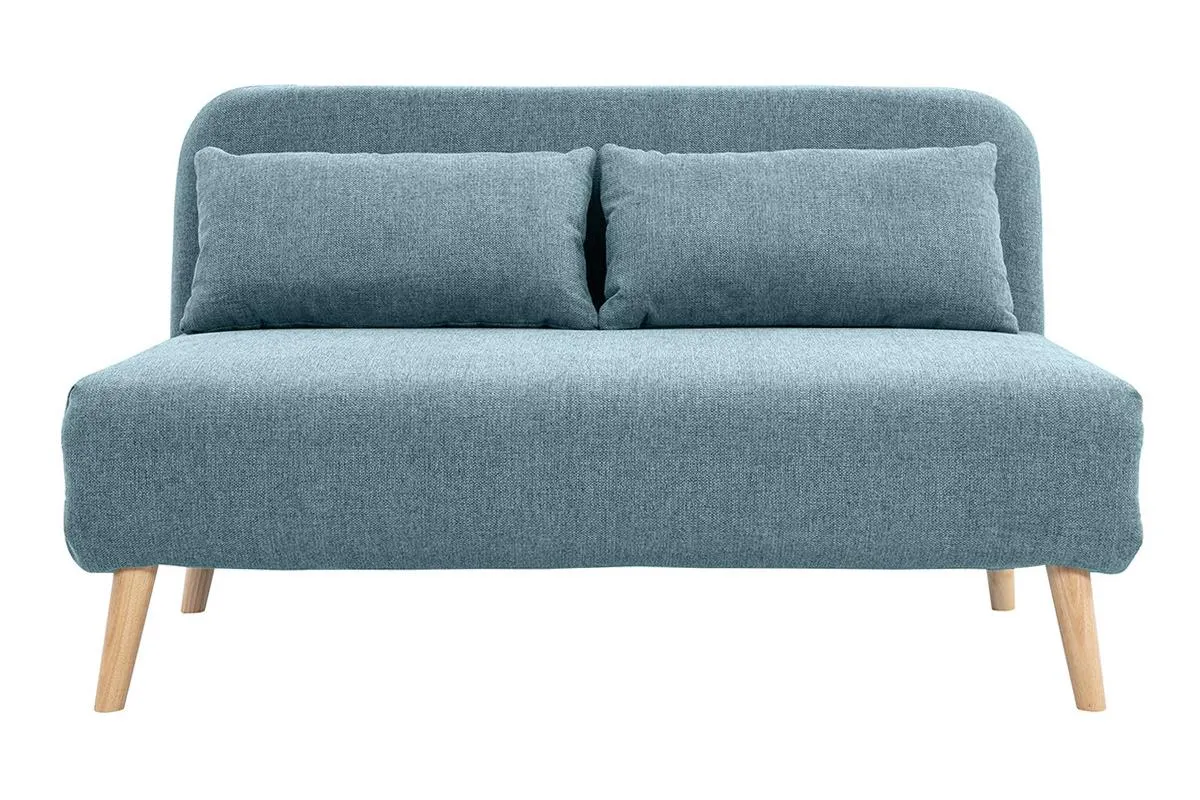 Chauffeuse 2 places convertible en tissu vert de gris et bois clair AMIKO