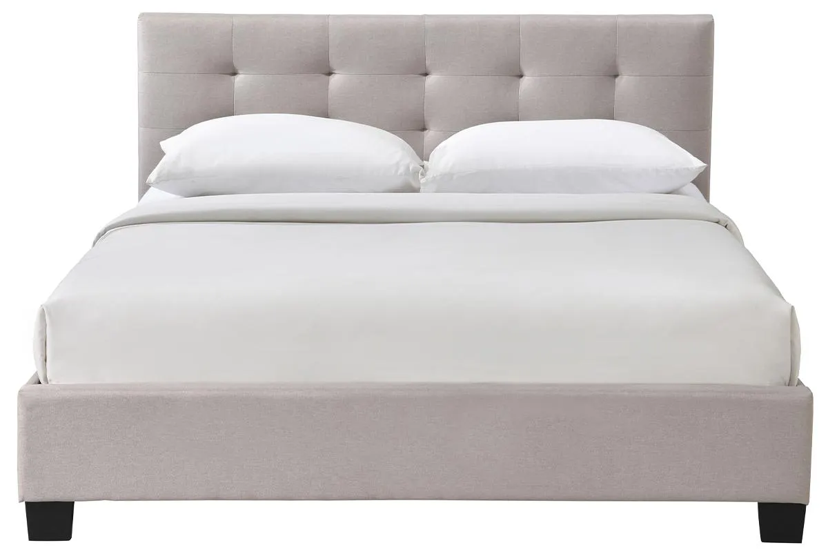 Lit 2 places 160x200 cm en tissu lin beige capitonné MARQUISE