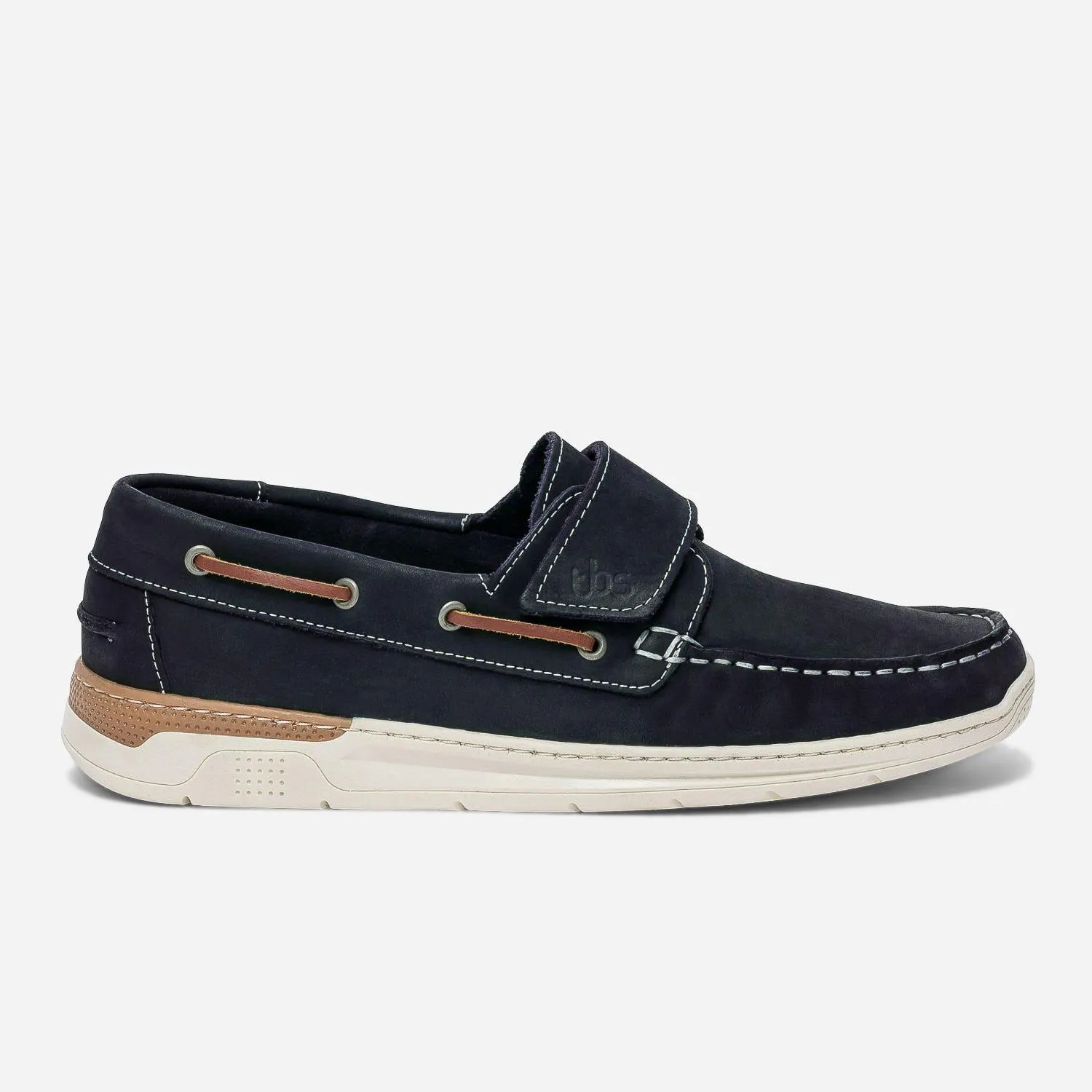 Mocassin bateau marine en cuir nubuck