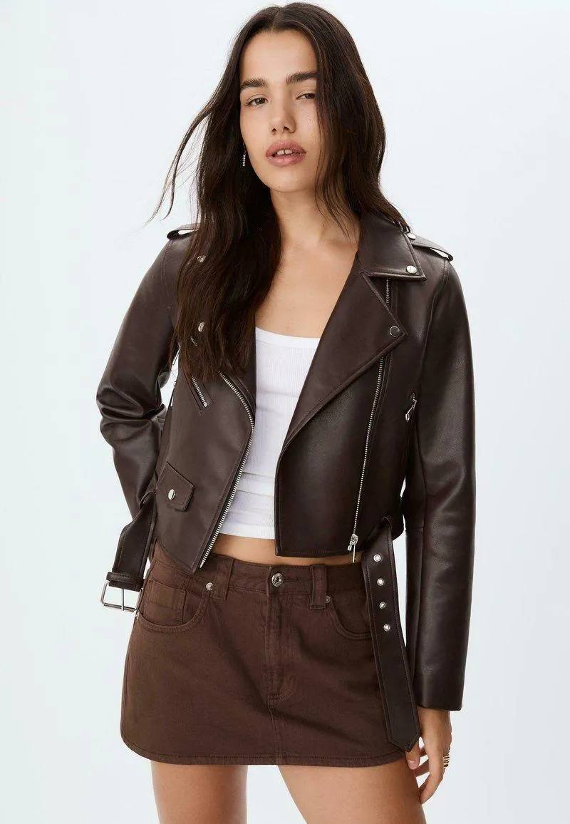 Veste en similicuir - mottled dark brown