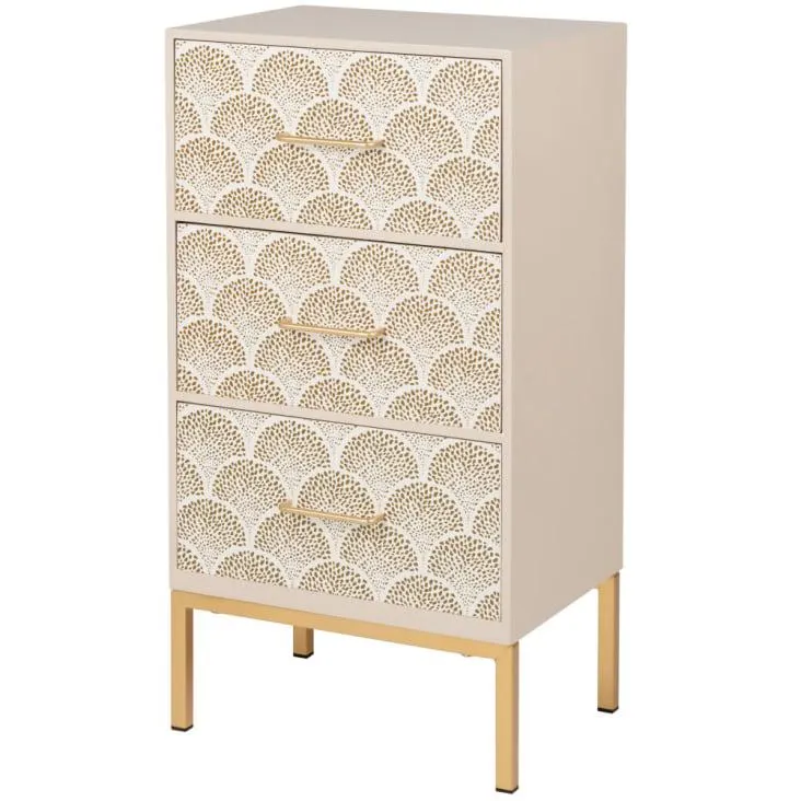 Mobiletto contenitore con 3 cassetti écru e dorato
