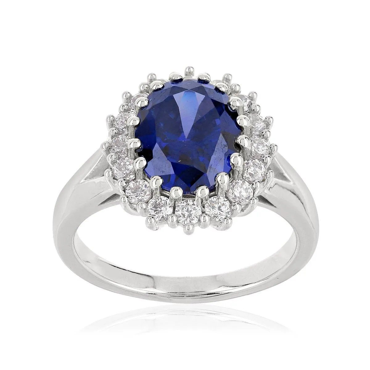 Bague argent 925 zirconias bleu ovale et blancs