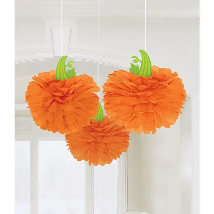 Lot de 3 boules Pompons Citrouille Halloween