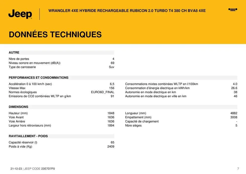 WRANGLER 4XE HYBRIDE RECHARGEABLE RUBICON 2.0 TURBO T4 380 CH BVA8 4XE" du 21 décembre au 31 août 2024 - Catalogue page 7
