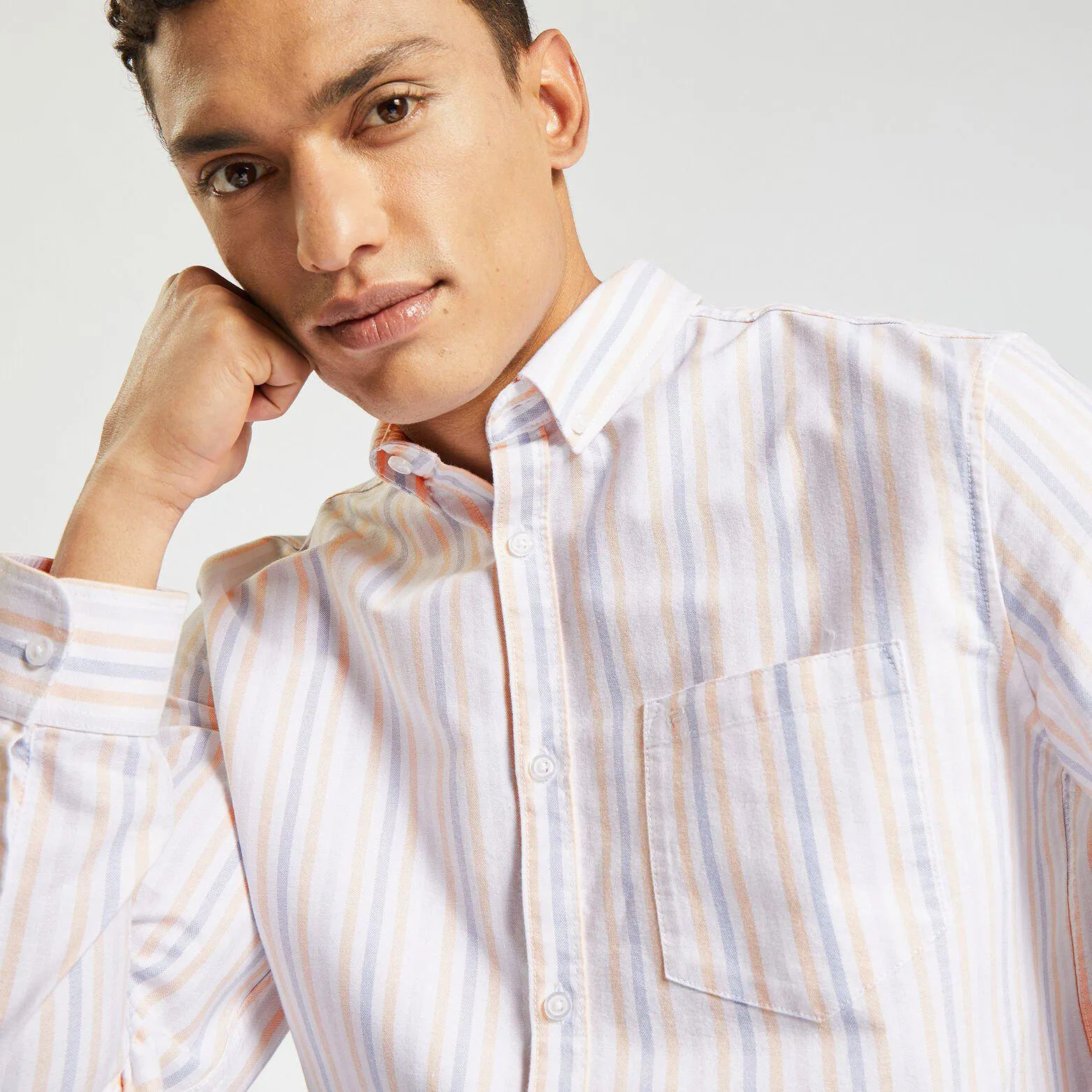 Chemise oxford regular à rayures - Blanc/ Ecru