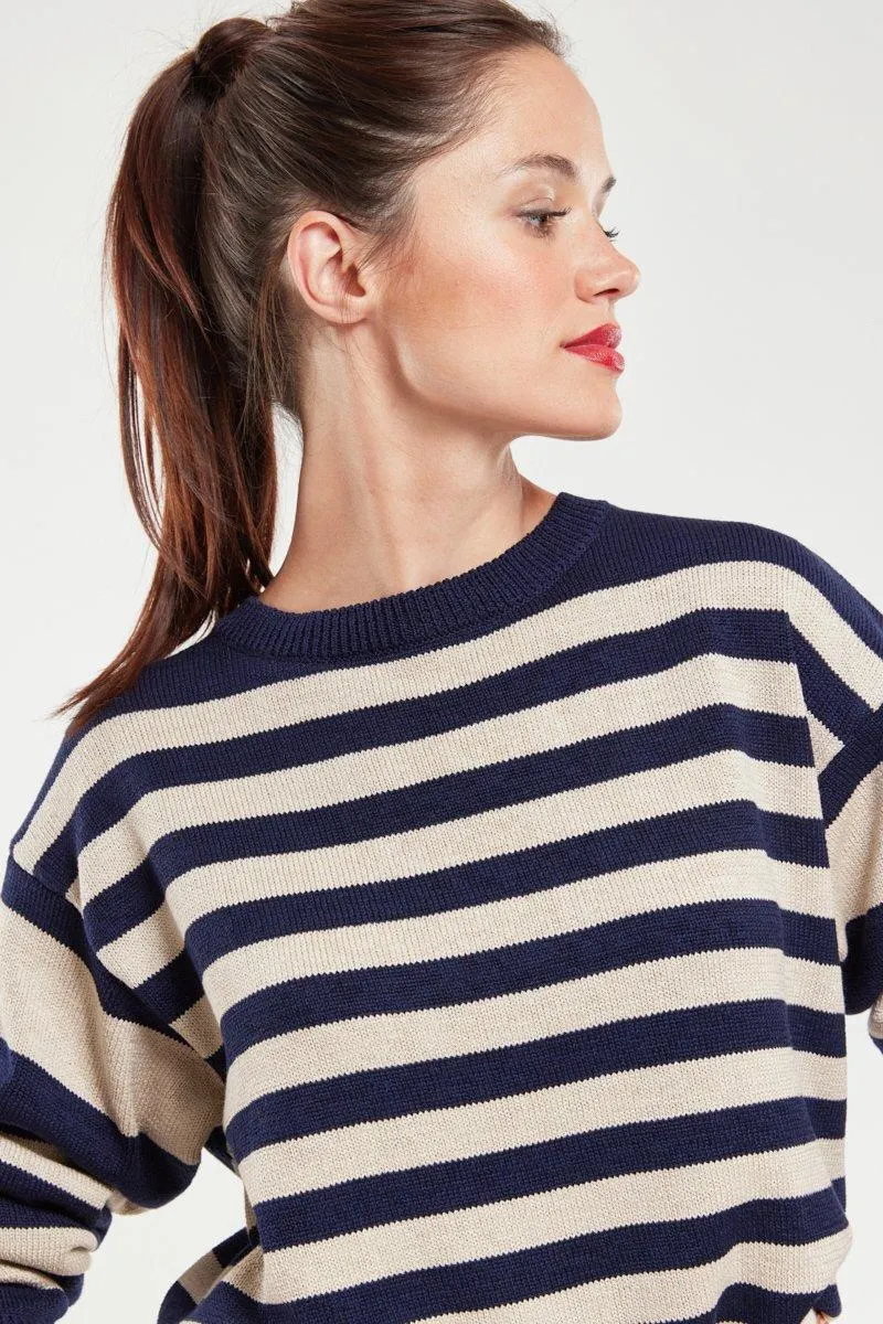 Pull rayé épaules descendues - coton