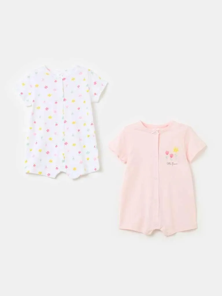 Two-pack romper suits in organic cotton with print Blanc/rose