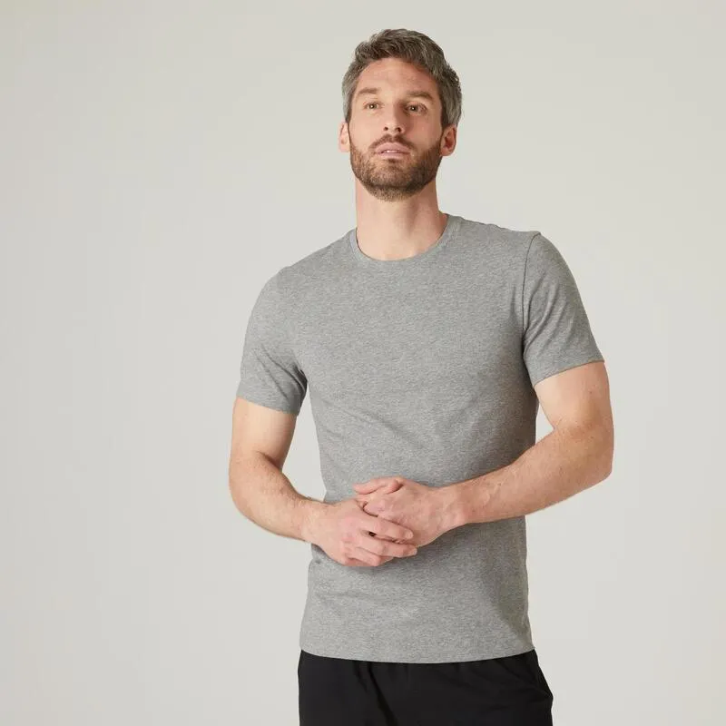 T-shirt uomo fitness 500 slim misto cotone grigia