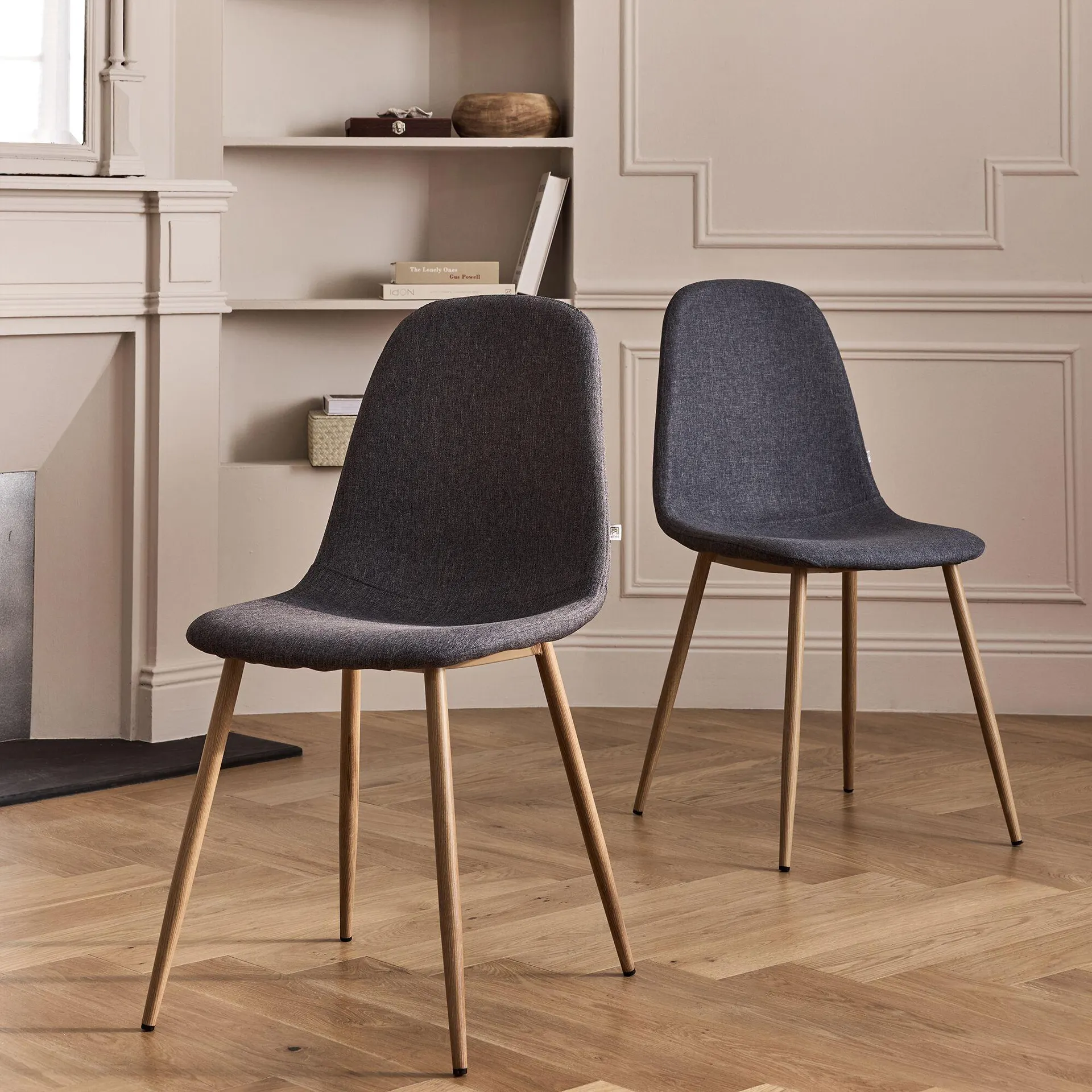 Chaise en acier effet bois et tissu - gris ardoise