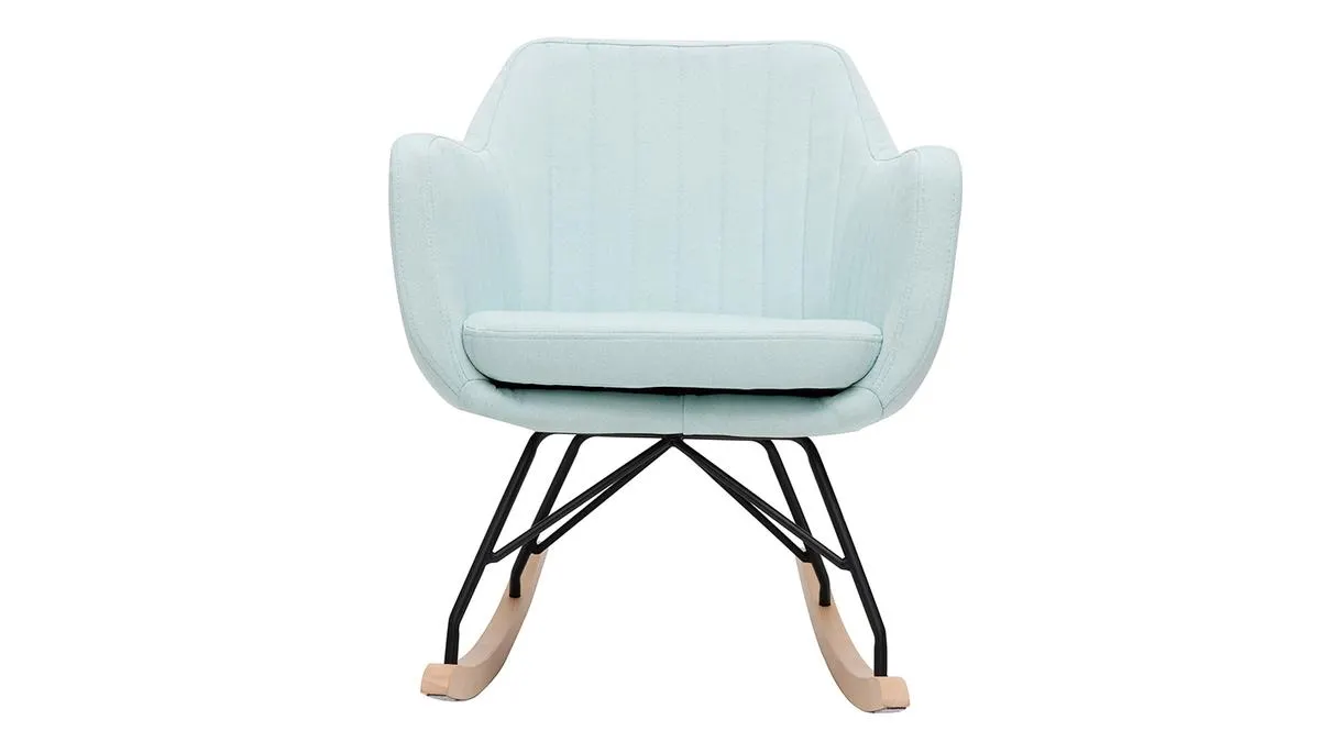 Rocking chair scandinave en tissu menthe à l'eau, métal noir et bois clair ALEYNA