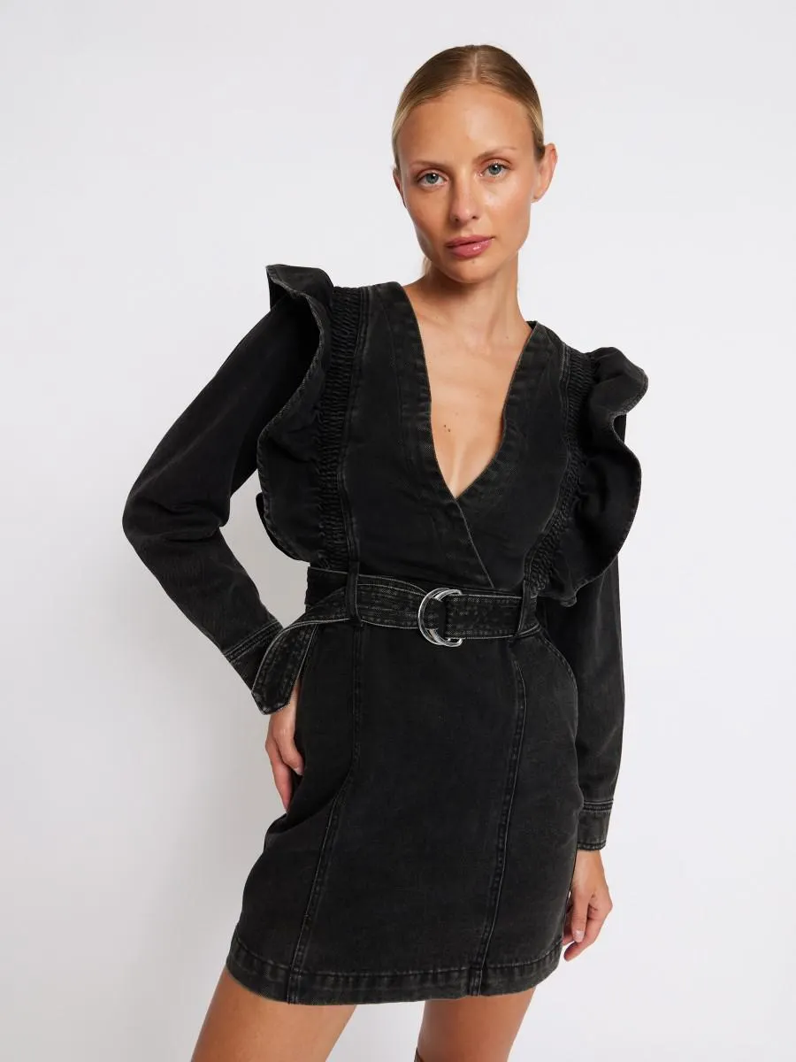 REEM | Robe en denim gris col V