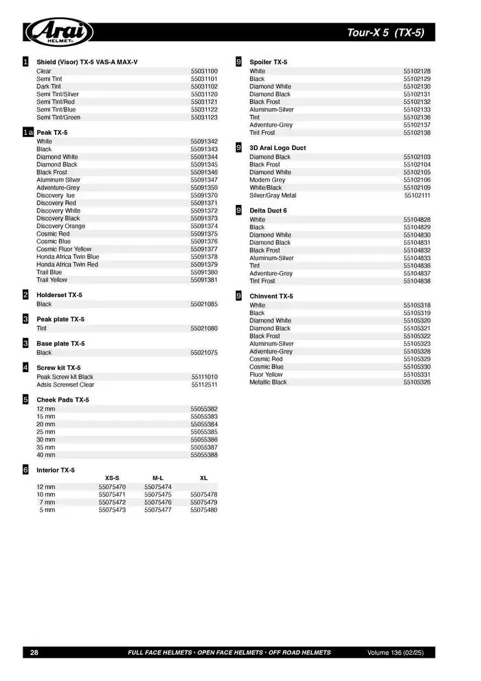 ARAI Parts Book 2025 du 21 février au 31 décembre 2025 - Catalogue page 28