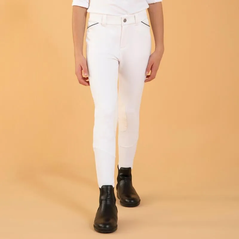 Pantalon de concours équitation basanes agrippantes Enfant - 500 blanc