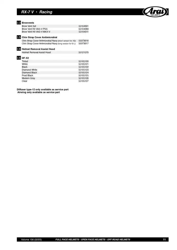 ARAI Parts Book 2025 du 21 février au 31 décembre 2025 - Catalogue page 11