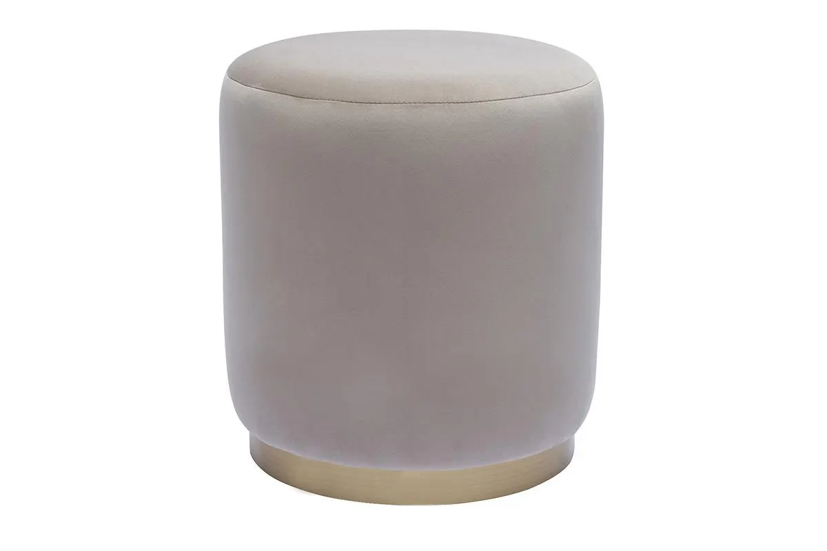 Pouf rond en velours taupe et métal doré D40 cm AMAYA