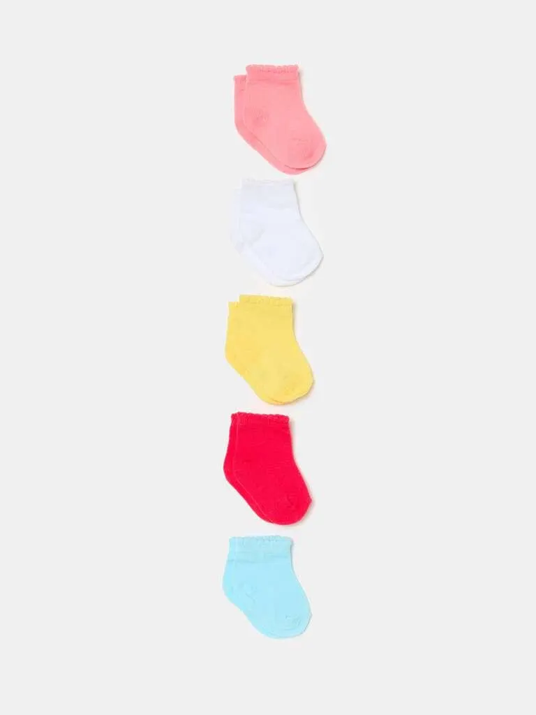 Five-pair pack stretch cotton socks Jaune/rose