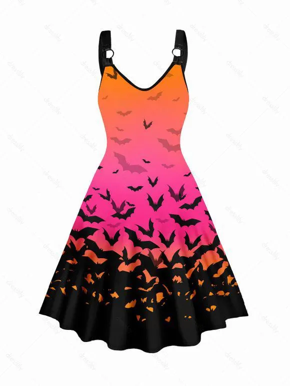 Robe Ligne A Décontractée à Imprimé Chauve-souris sans Manches
