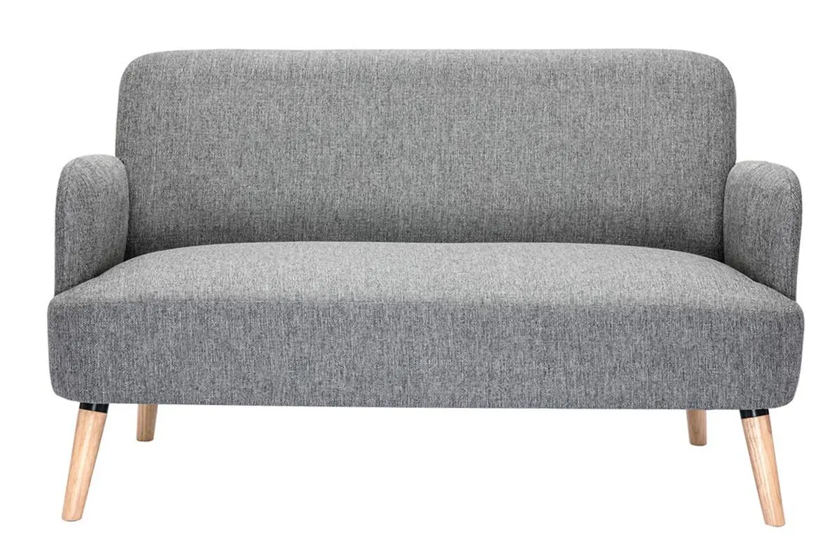 Canapé scandinave 2 places en tissu gris clair et bois clair ISKO