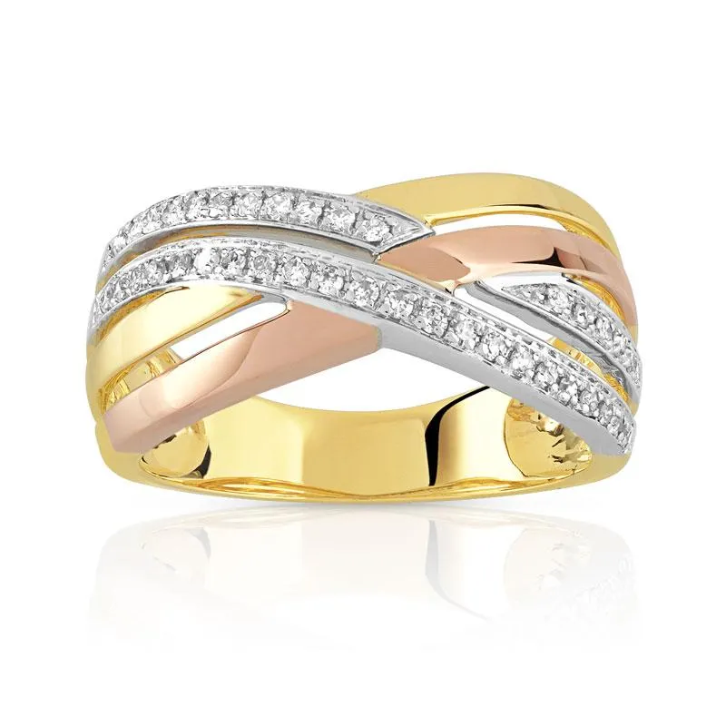 Bague 3 ors 375 entrelacée diamants