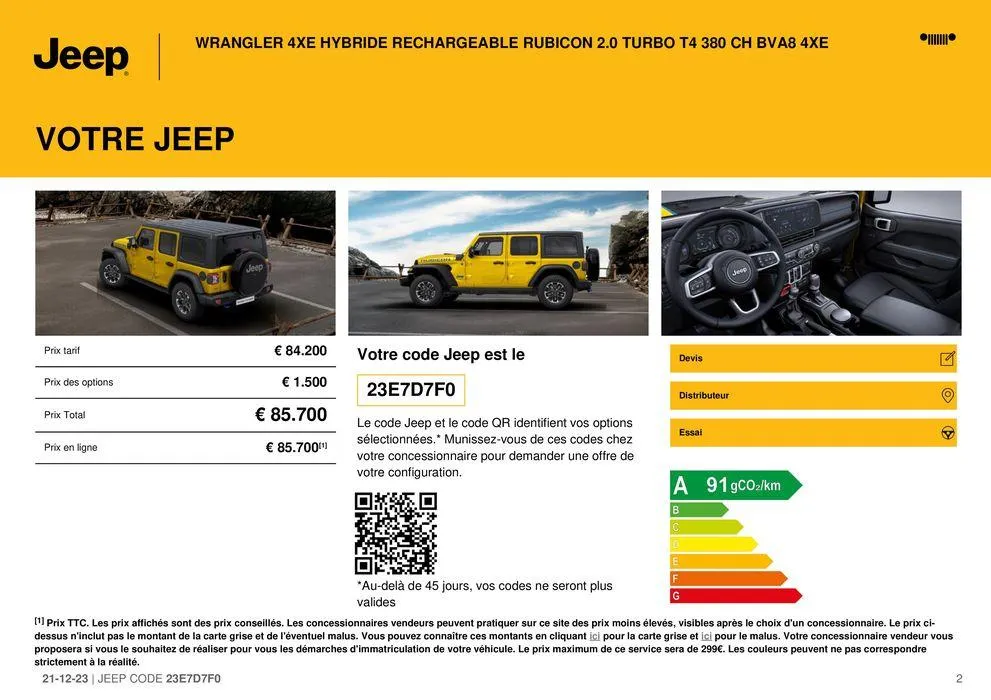 WRANGLER 4XE HYBRIDE RECHARGEABLE RUBICON 2.0 TURBO T4 380 CH BVA8 4XE" du 21 décembre au 31 août 2024 - Catalogue page 2