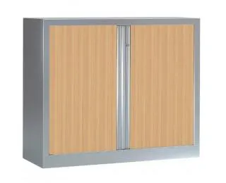 Armoire basse à rideaux monobloc L120 x H100 - PIERRE HENRY - Aluminium / Chêne