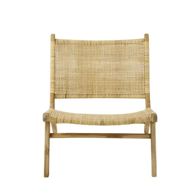 Sillon de ratán trenzado y teca reciclada