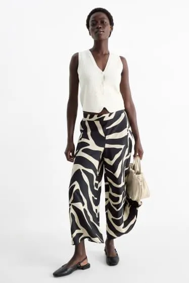 Cloth trousers - high waist - wide leg - patterned