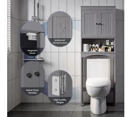 BEALIFE Meuble Wc Étagère Sur Pied Rangement Avec Compartiment Ouverts 2 Portes Étagères Réglables