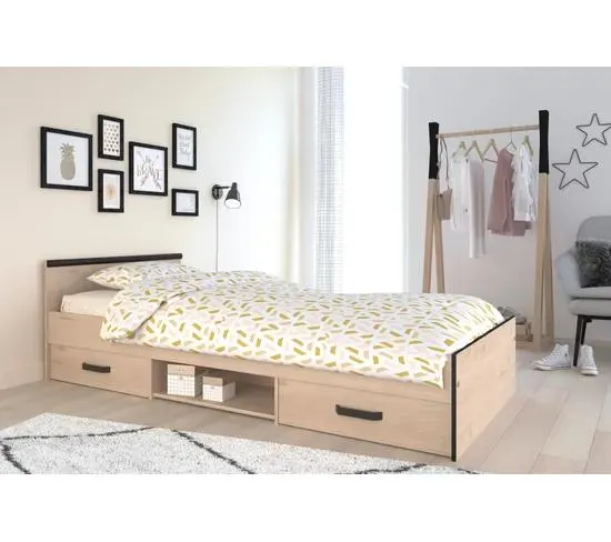 Lit 90x200 cm NASHVILLE imitation chêne et noir