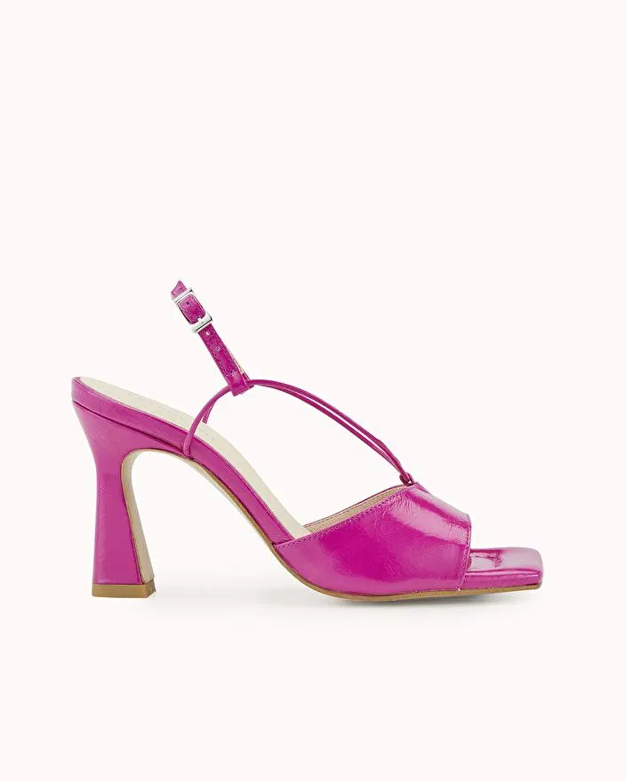 SANDALE A TALON NONIN En cuir vernis craquelé framboise